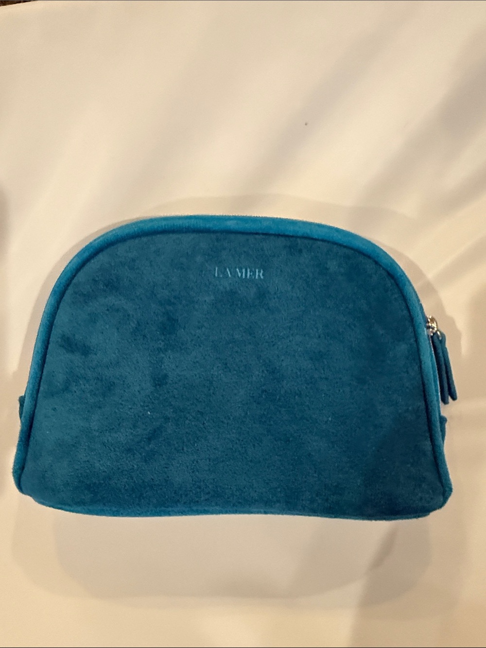 La Mer Teal Suede Zip Cosmetic Case